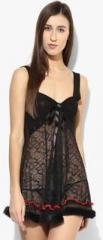 Heart 2 Heart Black Solid Babydoll With Matching Thong women