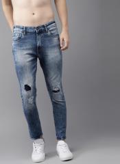 Here&now Blue Slim Fit Mid Rise Mildly Distressed Stretchable Jeans men