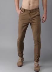 Here&now Brown Slim Fit Solid Chinos men