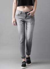 Here&now Grey Mid Rise Clean Look Stretchable Cropped Jogger Jeans women