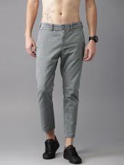 Here&now Grey Slim Fit Solid Regular Trouser men
