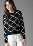 Here&now Navy Blue & White Checked Pullover Sweater women