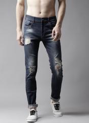 Here&now Navy Blue Slim Fit Mid Rise Highly Distressed Stretchable Jeans men