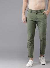 Here&now Olive Green Slim Fit Solid Chinos men