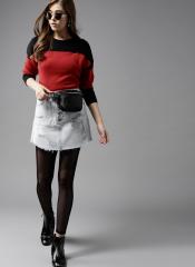 Here&now Red & Black Colourblocked Pullover Sweater women