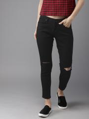 HERE&NOW Women Black Skinny Fit Low Rise Slash Knee Stretchable Jeans