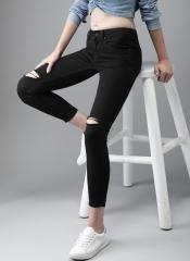 HERE&NOW Women Black Skinny Fit Mid Rise Slash Knee Stretchable Jeans
