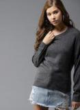 HERE&NOW Women Charcoal Grey Solid Pullover