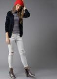 HERE&NOW Women Navy Blue Solid Cardigan