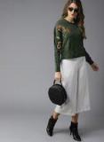 HERE&NOW Women Olive Green Solid Pullover