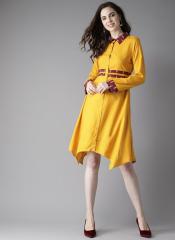 Here&now Yellow Solid Shirt Dress women