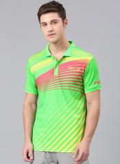 Hrx By Hrithik Roshan Green & Yellow Striped Polo Collar T Shirt men
