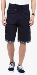 Hypernation Navy Blue Solid Regular Fit Cargo Shorts men