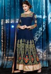 Inddus Blue Embroidered Dress Material women