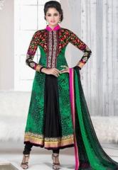 Inddus Green Embroidered Dress Material women