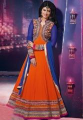 Inddus Orange Embroidered Dress Material women