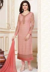 Inddus Peach Embroidered Dress Material women