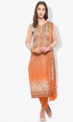 Inddus Peach Printed Dress Material women