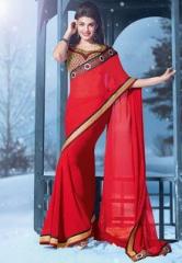 Inddus Red Embroidered Sarees women