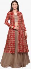 Inddus Red Printed Ethnic Jacket women