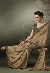 Indian Women By Bahubali Cream Embroidered Sarees women