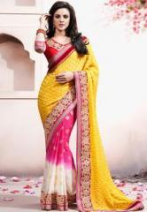 Indian Women By Bahubali Yellow Embroidered Saree women