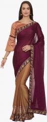 Indian Women Mauve & Brown Pure Silk Embroidered Saree women