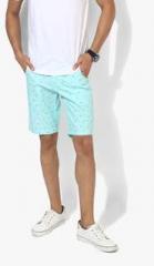 Indigo Nation Aqua Blue Printed Regular Fit Shorts men