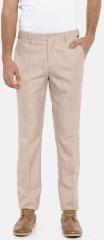 Invictus Beige Slim Fit Checked Formal Trousers men