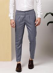 INVICTUS Men Grey  White Slim Fit Checked Formal Trousers