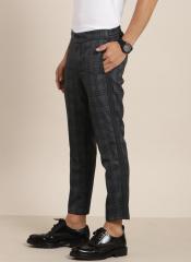 Invictus Charcoal & Navy Blue Slim Fit Checked Regular Trousers men