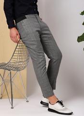 Invictus Charcoal Grey & Black Slim Fit Checked Formal Trouser men