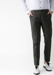 Invictus Charcoal Grey & Blue Slim Fit Checked Formal Trousers men