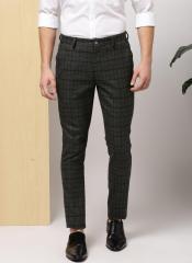 Invictus Charcoal Grey Slim Fit Checked Formal Trousers men