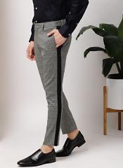 Invictus Grey & Black Slim Fit Self Design Formal Trousers men