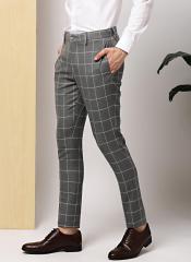 Invictus Grey Slim Fit Checked Formal Trousers men