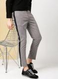 Invictus Grey Slim Fit Self Design Smart Casual Trousers men