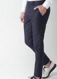 INVICTUS Men Black & Blue Slim Fit Checked Formal Trousers