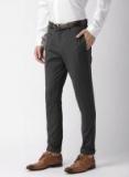 INVICTUS Men Charcoal Grey Slim Fit Checked Formal Trousers