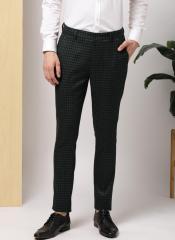 Invictus Navy Blue & Black Slim Fit Checked Formal Trousers men