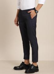 Invictus Navy Blue Slim Fit Self Design Regular Trousers men