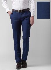 Invictus Navy Solid Slim Fit Flat Front Trousers men