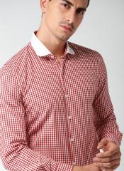 Invictus Red & White Slim Fit Checked Formal Shirt men