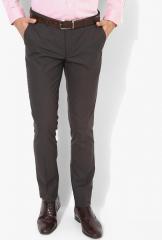 J Hampstead Charcoal Self Design Slim Fit Formal Trouser men