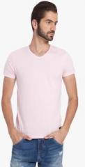 Jack & Jones Pink Solid Slim Fit V Neck T Shirt men