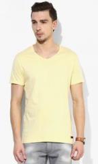 Jack & Jones Yellow Solid V Neck T Shirt men