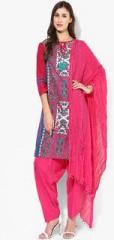 Jaipur Kurti Pink Printed Cotton Salwar Kameez Dupatta women