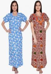 Jazzup Pack Of 2 Multicoloured Printed Gown women