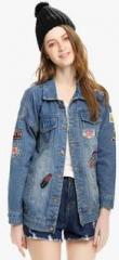 Jc Collection Blue Printed Winter Jacket women