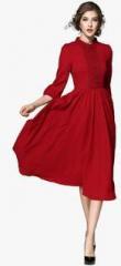Jc Collection Maroon Coloured Solid Skater Dress women